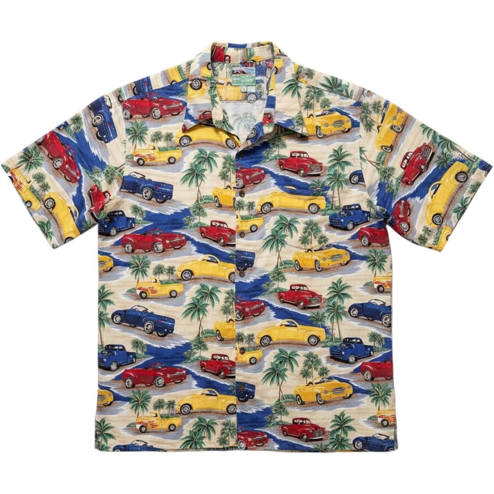 Reyn Spooner Mens 2XL Hawaiian Shirt Vintage Classic Cars Aloha Button Down